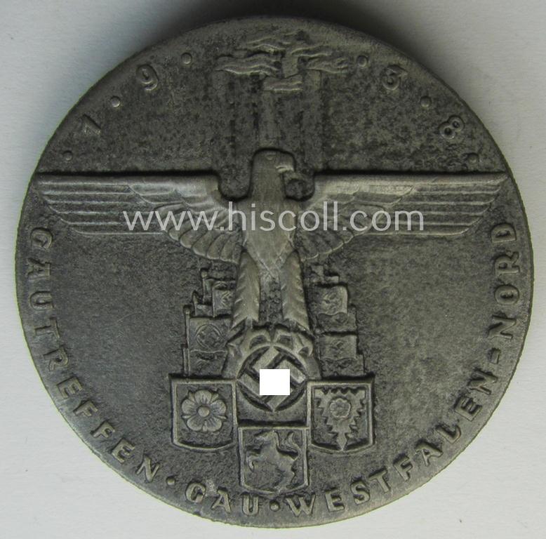 Aluminium-based, N.S.D.A.P.-related day-badge (ie. 'tinnie') as was issued to commemorate an: 'N.S.D.A.P.'-gathering ie. rally entitled: 'Gautreffen - Gau Westfalen-Nord - 1938'