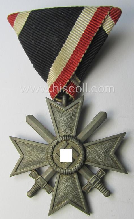 Medal-set: 'KvK II. Klasse mit Schwertern' being a (typical) non-maker-marked- (and 'Feinzink'-based) specimen that came mounted onto its (scarcely seen!) bright-red-coloured- and/or Austrian-styled ribbon (ie. 'Bandabschnitt')