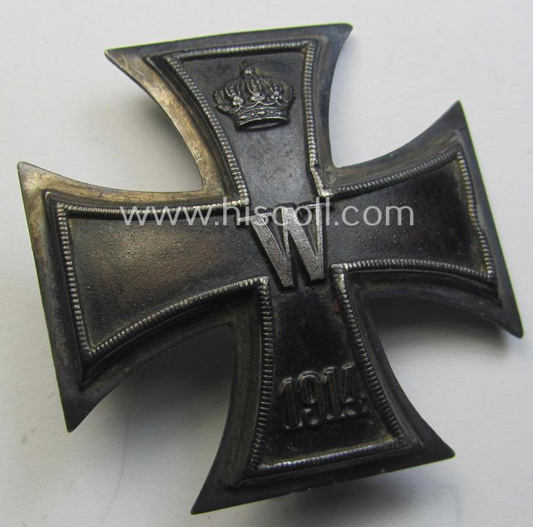 Attractive - albeit truly used! - WWI-period Iron Cross 1st class (or: 'Eisernes Kreuz 1. Klasse') being a nicely preserved- and typical converse-shaped example that shows an '800'-silver-content-designation stamped into its back