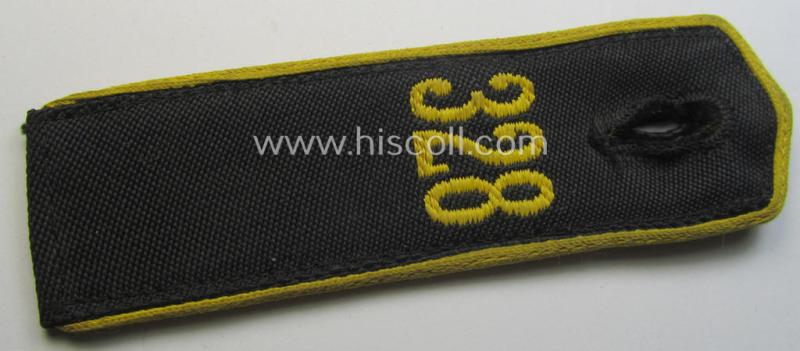 Single - and clearly worn - bright-yellow-piped so-called: 'Nachrichten-HJ'-shoulderstrap as intended for a: 'HJ-Junge' who served within the 'Bann 328' (328 = 'Bann Rosenheim (Chiemgau)' situated in the 'Gebiet Süd Hochland')