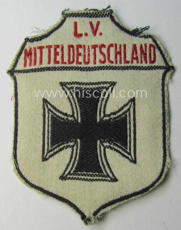 Attractive - moderately used and actually scarcely encountered! - neatly 'BeVo'-woven, 'Der Stahlhelm - Bund der Frontsoldaten (Sta)'-related, so-called: 'Ärmelabzeichen des Landesverband (o. L.V.) Mitteldeutschland'