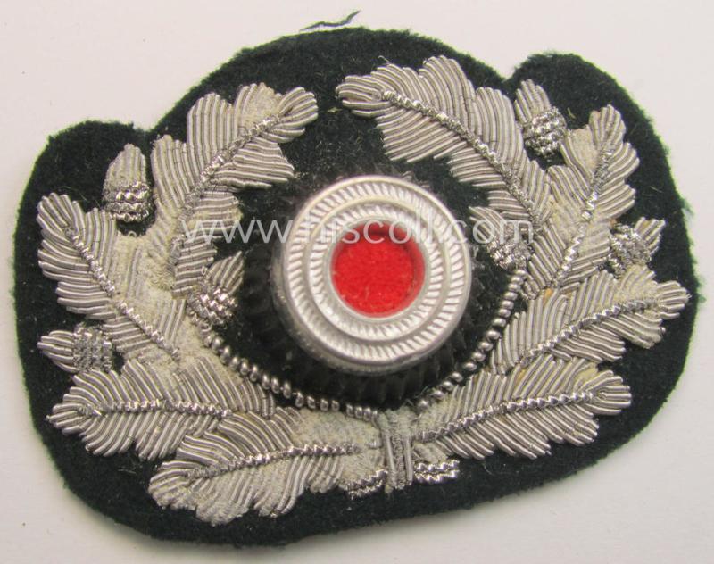 Neat, WH (Heeres) officers'-type, (partly) hand-embroidered cap-cocarde (ie: 'Kokarde für Schirmmütze') that comes in an overall very nice - (I deem minimally used- ie. once-visor-cap-attached-), condition