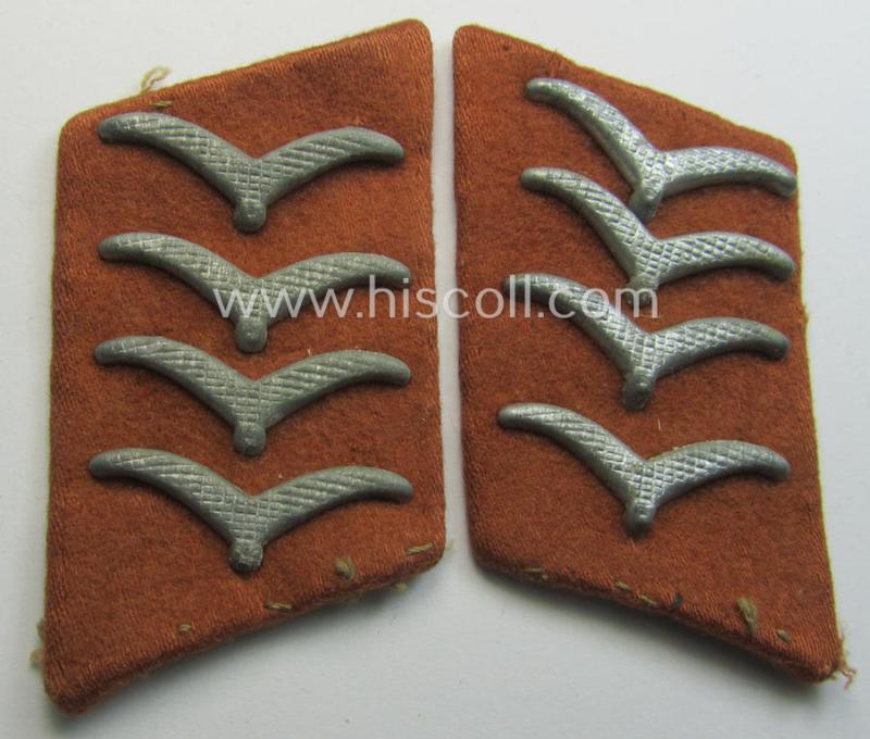 Neat - fully matching and carefully tunic-removed! - pair of WH (Luftwaffe) copper-brown-coloured, EM- (ie. NCO-) type collar-patches (ie. 'Kragenspiegel') as was intended for usage by a member within a: 'LW-Nachrichten'-unit