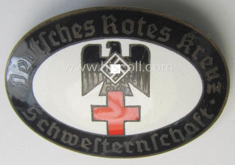 Superb - and scarcely seen! - DRK (ie. 'Deutsches Rotes Kreuz') so-called: nurses'-badge entitled: 'Schwesternschaft' being an oval-shaped- and/or maker-marked specimen showing an engraved bearers'-number: ('298') and towns'-name: 'Bremen'