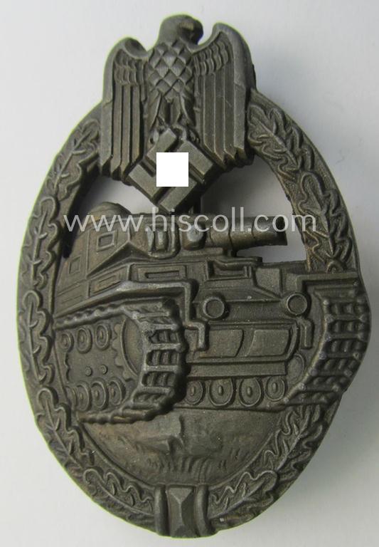 Attractive, 'Panzerkampfabzeichen in Bronze' (or: bronze panzer-assault badge or PAB) being a maker- (ie. 'EWE'-) marked- and/or zinc- (ie. 'Feinzink'-) based example (that comes in an overall very nice and only minimally used- ie. worn condition)