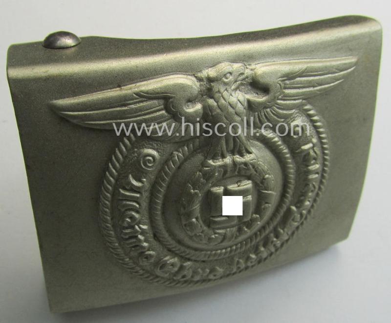 Stunning - and virtually mint! - SS o. Allgemeine-SS enlisted-mens'- (ie. NCO-) type belt-buckle (being a typical maker-marked and/or nickle-chrome-based: 'Overhoff & Cie'-example) that comes in a wonderful and never worn, condition