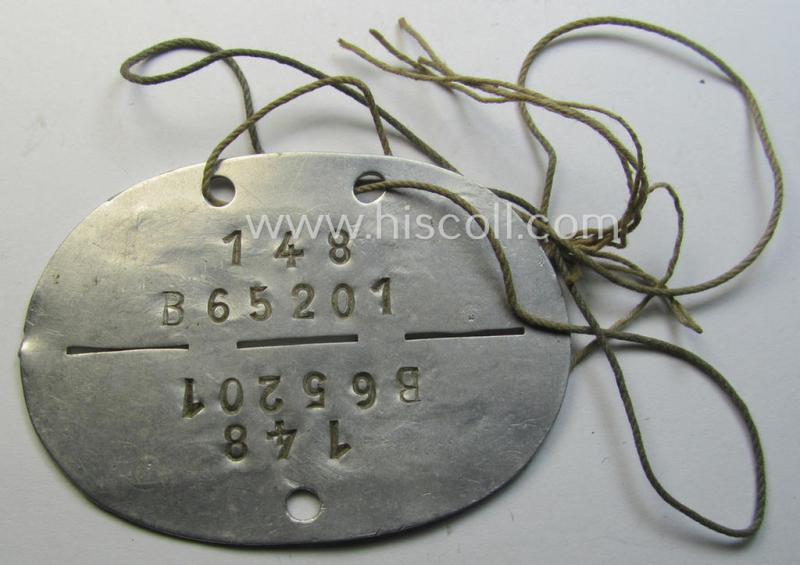 Aluminium-based, WH (LW) ie. 'Flieger o. Zerstörer'-related ID-disc, bearing the 'coded'-unit- ie. 'MOB'-designation: 'B65201' (and as such belonging to a soldier who served within the: '2./Erg.Zerst.Gru')