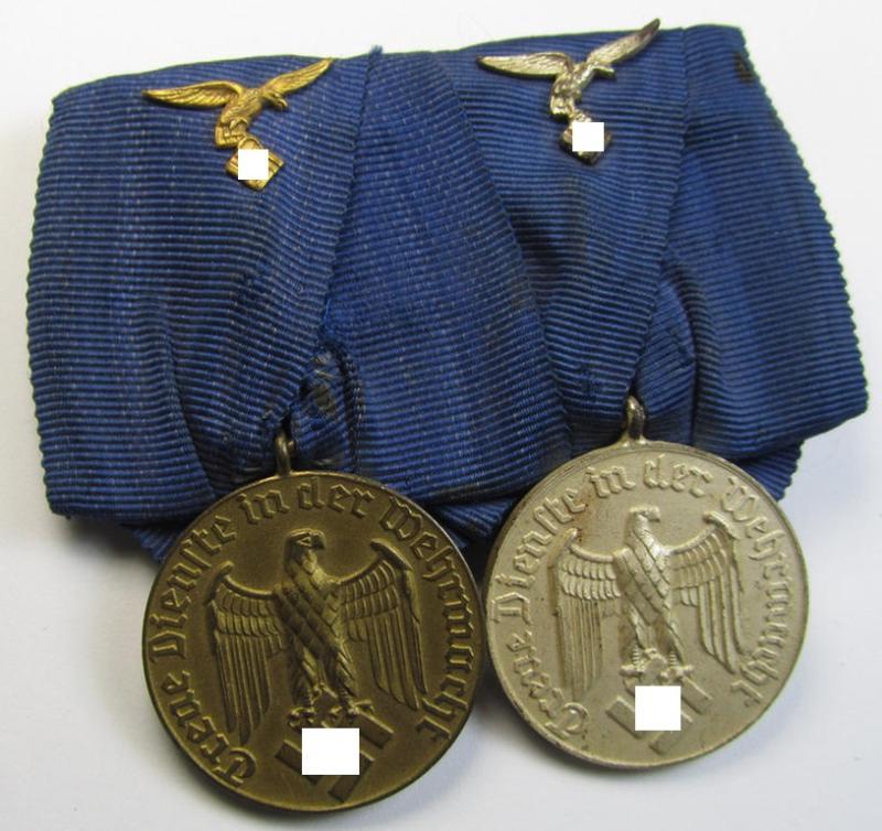 Superb, 2-pieced medal-bar (ie. 'Spange') showing two: WH (Luftwaffe) so-called: 'Dienstauszeichnungen für 12 u. 4 Jahre Treue Dienste' that both come period-mounted as a so-called: 'Doppelspange'