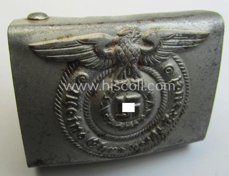 Attractive, Waffen-SS enlisted-mens'- (ie. NCO-) type belt-buckle (being a typical, unmarked and typical steel-based: 'Overhoff & Cie'-example) that comes in a surely issued- and/or moderately used- ie. worn, condition