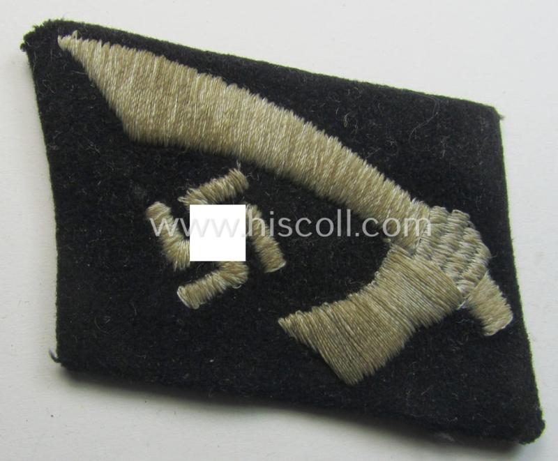 Superb - and I deem used! - Waffen-SS, so-called: 'RzM-styled', enlisted-mens'- ie. NCO-type collar-tab as was specifically intended for usage by soldiers (ie. NCOs) of the: '13. Waffen-Gebirgs-Division der SS 