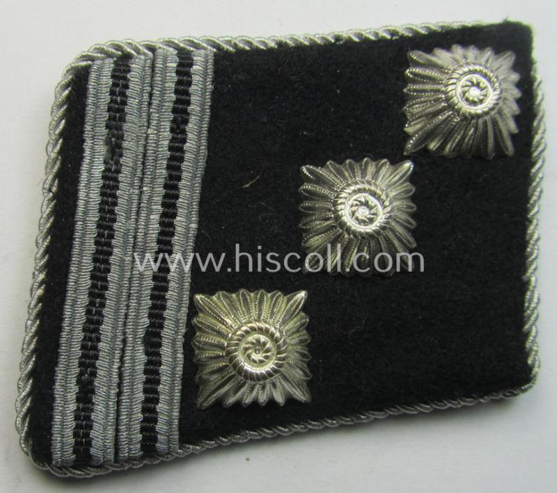 Superb, Waffen-SS (ie. 'SS') officers'-pattern rank collar-tab ('Kragenspiegel für Führer') being a 'standard-issue'- (ie. 'RzM'-) pattern example as executed in the black-coloured wool as was intended for an: 'SS-Hauptsturmführer'