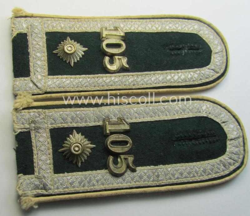 Attractive - and fully matching! - pair of WH (Heeres) early-war-period- (ie. 'M36'- ie. 'M40'-pattern, 'tailor-made'- and/or rounded-styled) NCO-type shoulderstraps as intended for a: 'Feldwebel des Infanterie-Regiments 105'