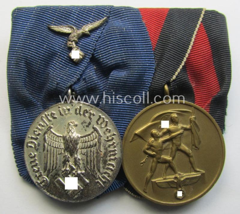 Attractive example of a two-pieced WH (Luftwaffe) medal-bar (ie.: 'Doppelspange') resp. showing a: 'WH-DA 4. Stufe' (with firmly attached, 'down-tailed' eagle-device!) and a Czech 'Anschluss'-medal