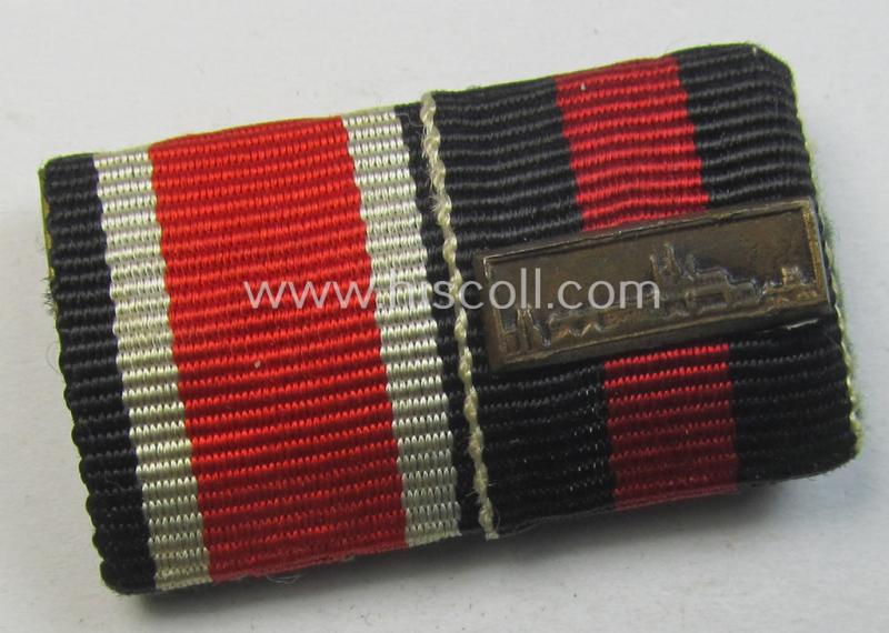 Attractive, two-pieced WH (Heeres etc.) ribbon-bar (ie. 'Band- o. Feldspange') that is showing the ribbons for an: 'EK II.Kl.' and a Czech 'Anschluss'-medal (and having a detailed miniature 'Prager Burg-Spange' period-attached)