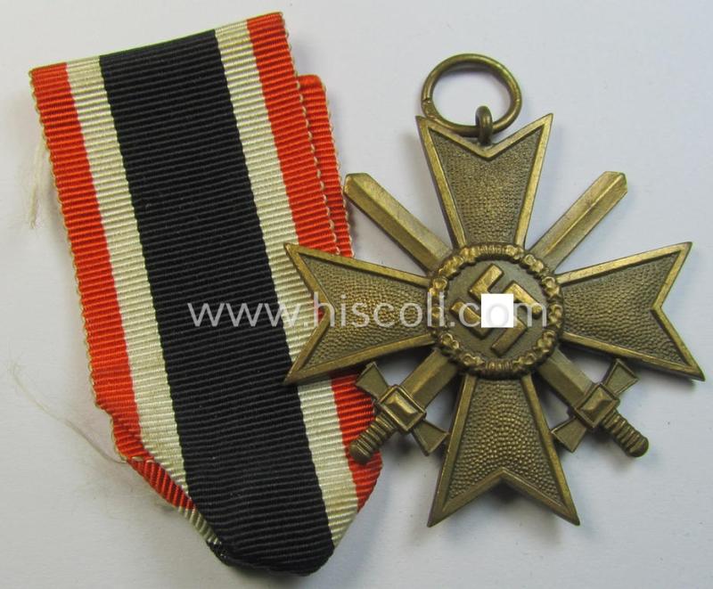 Medal-set: 'KvK II. Klasse mit Schwertern' being a clearly maker- (ie. '101'-) marked- (and/or 'Buntmetall'-based) specimen that came together with its original, minimally confectioned ribbon (ie. 'Bandabschnitt')