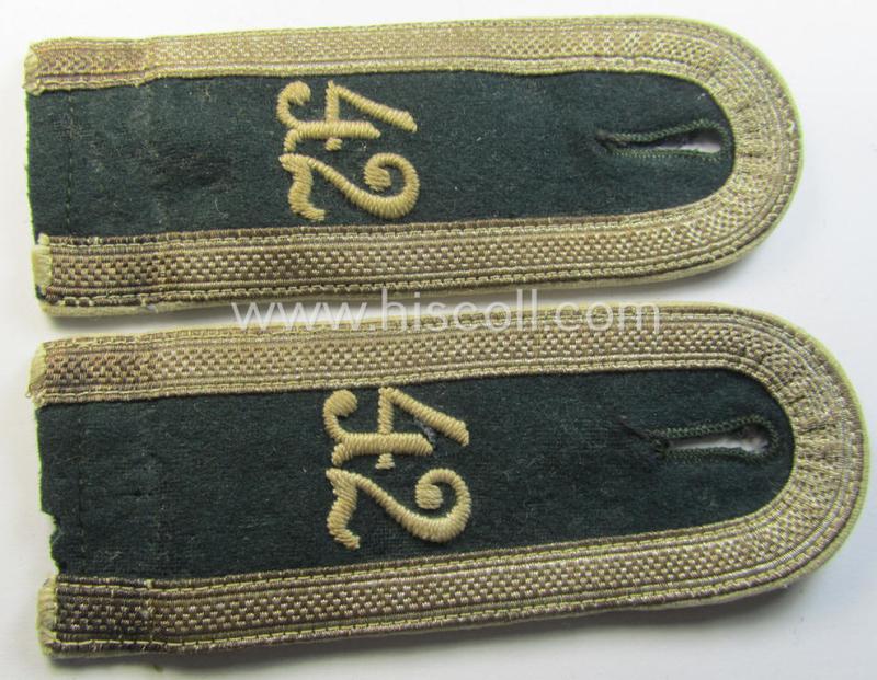 Attractive - and fully matching! - pair of WH (Heeres) early-war-period- (ie. 'M36'- ie. 'M40'-pattern and/or rounded-styled) neatly 'cyphered' NCO-type shoulderstraps as was intended for an: 'Unteroffizier des Infanterie-Regiments 42'