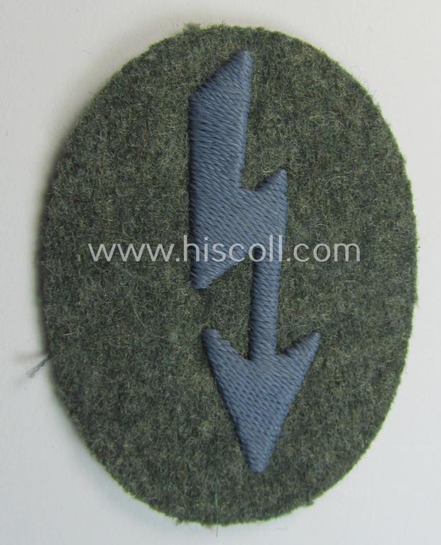 Superb, WH (Heeres) trade- and/or special-career-insignia ie. hand-embroidered 'signal-blitz' being a maker- (ie. 'G&B'-) marked example as was specifically intended for a soldier within the: 'Nachschub-Truppen'