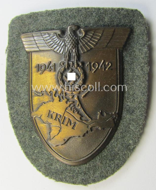 Stunning - and simply never used! - WH (Heeres ie. Waffen-SS) 'Krim'-campaign-shield (as was produced by a by me unidentified maker) and that comes in a wonderful and/or fully untouched, condition