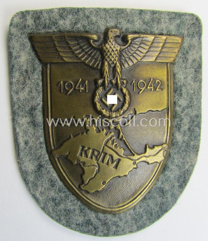 Stunning - and simply never used ie. truly 'stonemint'! - WH (Heeres ie. Waffen-SS) 'Krim'-campaign-shield (as was produced by a by me unidentified maker) and that comes in a wonderful and/or fully untouched, condition