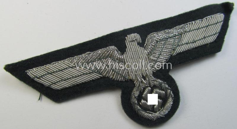 Attractive - and moderately used! - WH (Heeres) officers'-type, hand-embroidered breast-eagle (ie. 'Brustadler für Offiziere') as was executed in bright-silverish-coloured braid as was intended for usage on the various officers'-pattern tunics