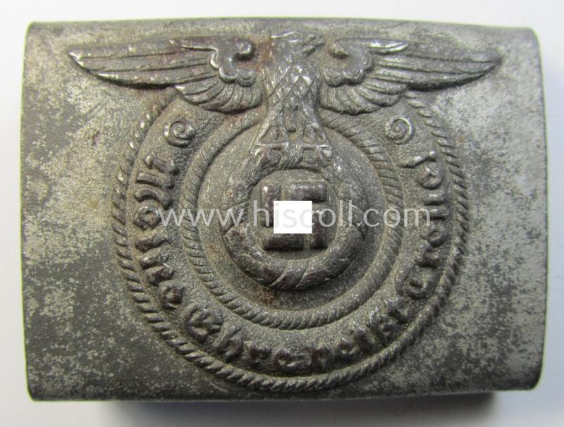 Attractive, Waffen-SS enlisted-mens'- (ie. NCO-) type belt-buckle (being a typical, unmarked and typical steel-based: 'Overhoff & Cie'-example) that comes in a surely issued- and/or moderately used- ie. worn, condition