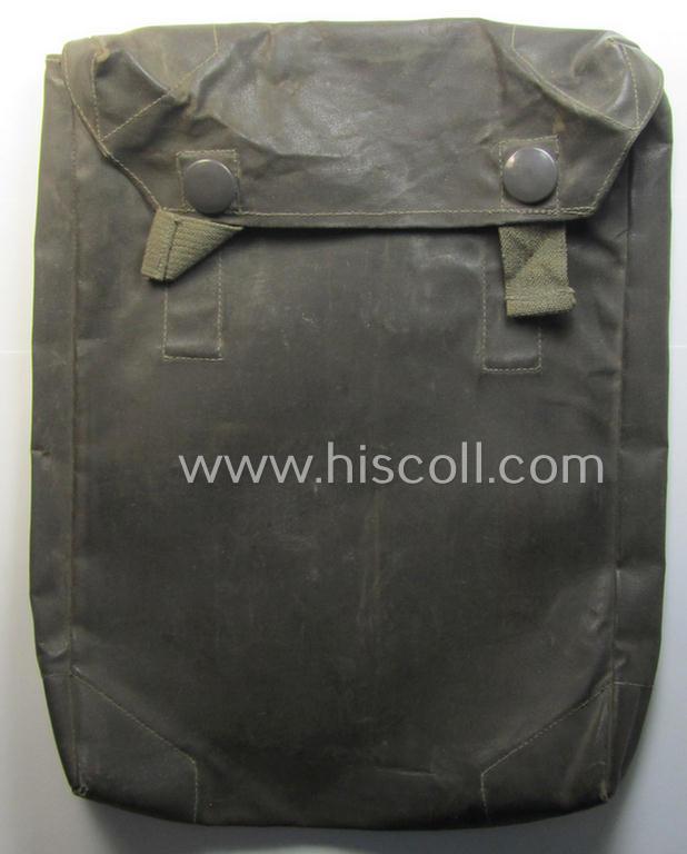 Neat, field-grey-coloured- and/or neatly rubberised (albeit empty), WH (Luftwaffe, Heeres, Waffen-SS etc.) so-called: 'Tasche für Gasplane' (or: gas-cape-pouch) being a maker-marked example