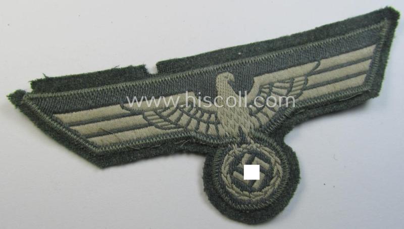 Superb - and very early-period! - WH (Heeres) breast-eagle as executed in 'BeVo'-type-pattern and pre-mounted on field-grey-coloured wool as was specifically intended for usage by soldiers (ie. NCOs) on their dress-tunics (ie. 'Waffenröcke')