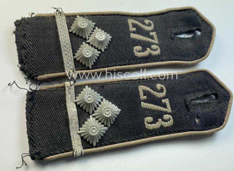 Superb - fully matching albeit clearly used! - white-piped, so-called: 'Reiter-HJ' (ie. 'HJ-Streifendienst') shoulderstrap-pair as was intended for a: 'HJ-Obergefolgschaftsführer' who was attached to the: 'Bann 273' (273 = Kalenberg (Hannover-Süd)