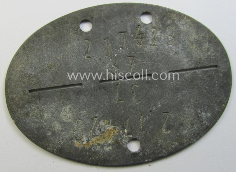 Superb - rarely found and zinc-based! - WH (LW) ie. 'Fallschirmjäger'-related ID-disc, bearing the 'coded'-unit- ie. 'MOB'-designation: '217428' (and as such belonging to a soldier who served within the: '5./Fallsch.Jäger-Rgt. 8')