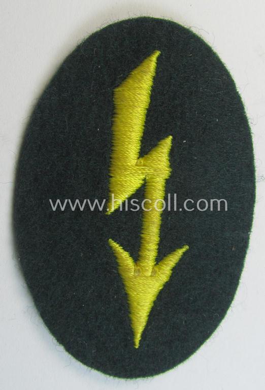 WH (Heeres) trade- and/or special career insignia ie. machine-stitched signal-blitz (being a non-maker-marked example as executed in bright-yellow) as was intended for a soldier serving within the: 'Nachrichten-Truppen'