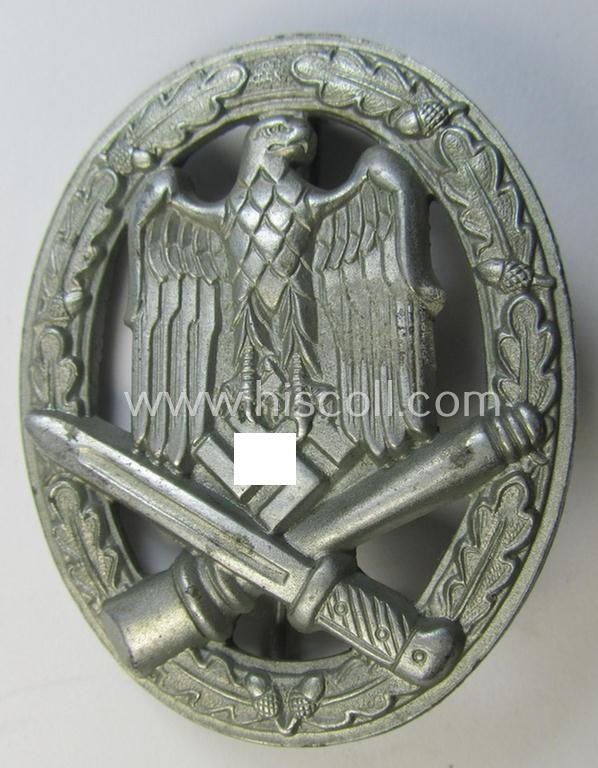 Superb, 'Allgemeines Sturmabzeichen' (or: General Assault Badge ie. GAB) being a non-maker-marked, zinc- (ie. 'Feinzink'-) based: 'flat-back-variant' as was (presumably) produced by the maker (ie. 'Hersteller'): 'Funcke & Brünninghaus'