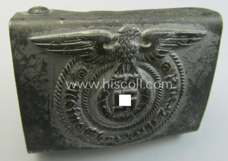 Attractive, Waffen-SS enlisted-mens'- (ie. NCO-) type belt-buckle (being a typical, unmarked and typical steel-based: 'Overhoff & Cie'-example) that comes in a surely issued- and/or moderately used- ie. worn, condition