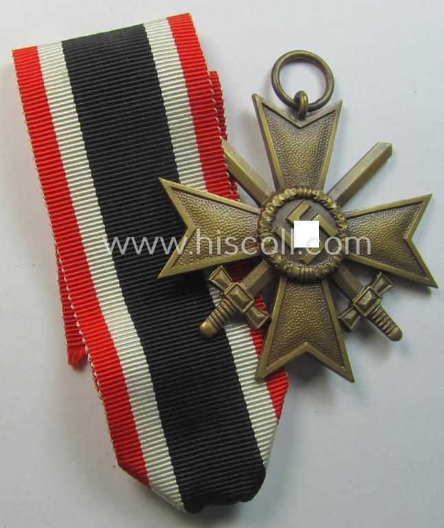 Medal-set: 'KvK II. Klasse mit Schwertern' being a (typical) non-maker-marked- (and/or 'Buntmetall'-based) specimen that came mounted onto its original, minimally confectioned' ribbon (ie. 'Bandabschnitt')