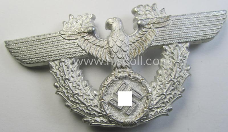 'Polizei' ie. 'Gendarmerie' (police), silver-coloured- and/or alumimium-based, enlisted-mens'- (ie. NCO- or even officers'-) type pouch-eagle (or: 'Adler für Kartuschkasten') being a very detailed and or maker- (ie. 'C.T.D.'-) marked example