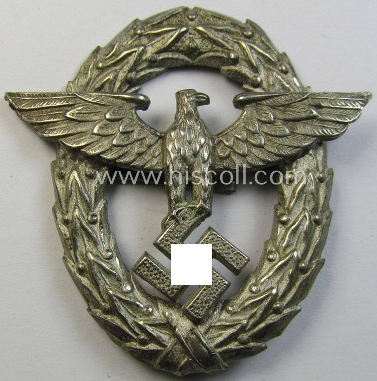 Neat - early-period- and silvered 'Buntmetall'-based! - 'Polizei'- (ie. police) visor-cap eagle being a silver-coloured- and/or non-maker-marked example as was intended for usage on the various 'Polizei' (ie. police) visor-caps