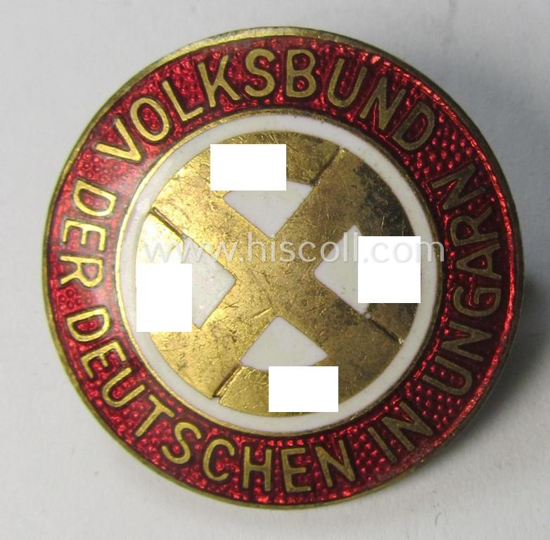 Superb - and actually truly rarely encountered! - membership-lapel-pin (ie. 'Mitgliedsabzeichen') as was specifically intended for usage by the members within the: 'Volksbund der Deutschen in Ungarn'