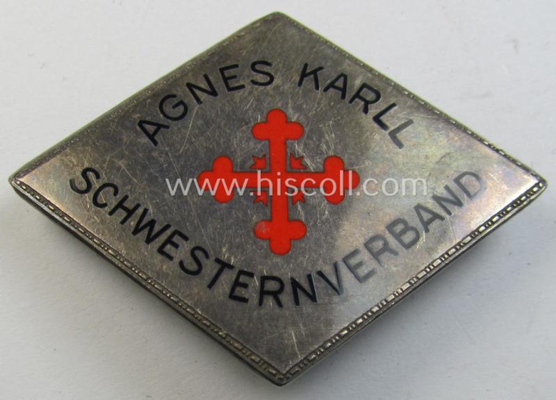 Attractive - and unusually found! - example of a DRK-related, TR-period nurses'-badge or: 'Dienstbrosche des Agnes Karll Schwesternverband' being a serial-numbered example that comes in a fully untouched condition