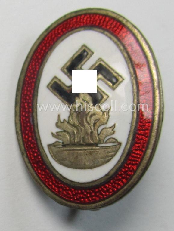 Attractive, neatly enamelled 'N.S.D.A.P.'-related supporter-pin- (or: 'Freiheitsbund der N.S.D.A.P.-Abzeichen') showing a golden-toned 'Feuerschale' and swastika (aka: 'Opferring Gau Koblenz-Trier')