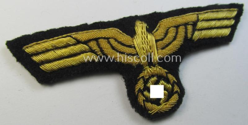Attractive, WH (KM) officers'-type, hand-embroidered breast-eagle (ie. 'Brustadler für Offiziere der KM') as was executed in bright-golden-coloured (and 'Cellueon'-based braid) as was intended for usage on the various naval, officers'-pattern tunics
