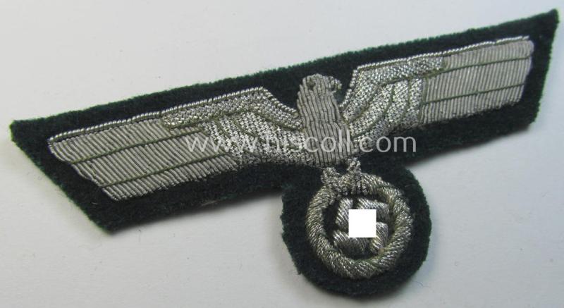 Attractive - and hardly used! - WH (Heeres) officers'-type, hand-embroidered breast-eagle (ie. 'Brustadler für Offiziere') as was executed in bright-silverish-coloured braid as was intended for usage on the various officers'-pattern tunics