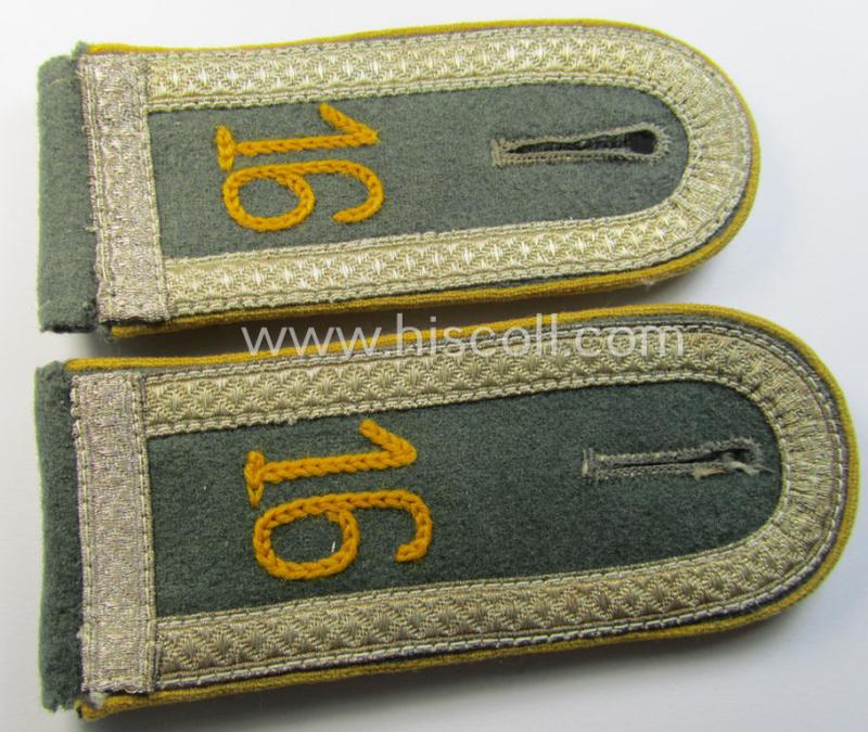 Superb - matching and actually rarely found! - pair of WH (Heeres) early-war-period- (ie. 'M36'- ie. 'M40'-pattern) neatly 'cyphered', NCO-type shoulderstraps as was intended for an: 'Unterfeldwebel des Kavallerie- o. Reiter-Regiments 16'