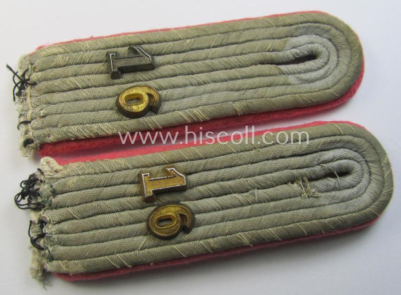 Superb - fully matching and just moderately used! - pair of WH (Heeres) neatly 'cyphered', officers'-type shoulderboards as piped in the bright-pink branchcolour as was intended for a: 'Leutnant u. Mitglied des 16. Panzer-Division'