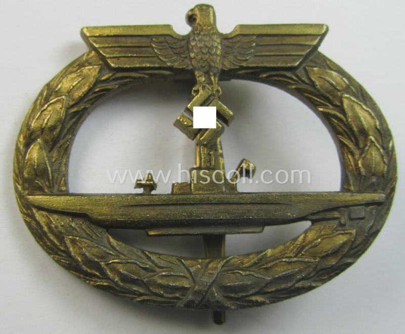 Stunning - and I deem somewhat later-war-period - WH (Kriegsmarine) zinc- ie. 'Feinzink'-based, so-called: 'U-Bootkriegsabzeichen' (or: U-boat war-badge) being a (typical) non-marker-marked example as was produced by the: 'Wilh. Deumer'-company