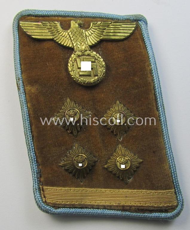 Attractive - albeit single! - N.S.D.A.P.-type collar-patch (ie. 'Kragenspiegel für pol. Leiter') being a piece as intended for usage by an: 'N.S.D.A.P.-Obergemeinschaftsleiter' at 'Orts'-level and that comes in a moderately used ie. worn-, condition