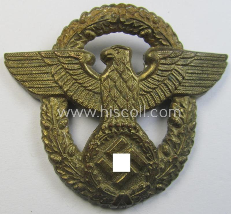 Superb, golden-toned- and/or aluminium- (ie. 'Cupal'-) based, 'Polizei'-visor-cap eagle, being a non-maker-marked example as intended for usage on the various: 'Wasserschützpolizei' (or: general-officers') visor-caps (ie. 'Schirmmützen')