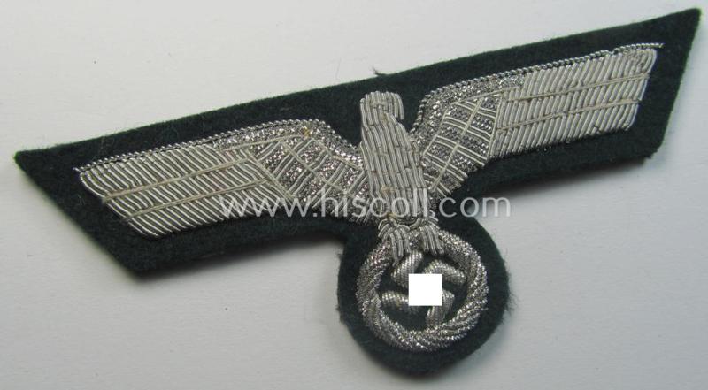 Superb - and never used! - WH (Heeres) officers'-type, hand-embroidered breast-eagle (ie. 'Brustadler für Offiziere') as was executed in bright-silverish-coloured braid as was intended for usage on the various officers'-pattern tunics