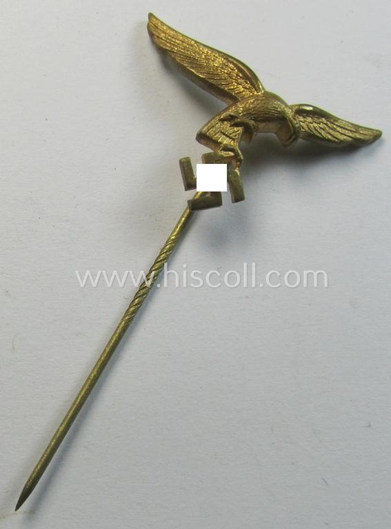 Bright-golden-toned lapel-pin (ie. 'Zivilabzeichen') to be worn on the civil attire as was intended for usage by the various staff-members of the 'Luftwaffe' (depicting an early-pattern- ie. 'down-tailed'-eagle)