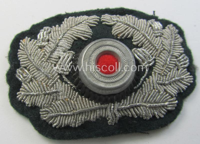 Neat, WH (Heeres) officers'-type, (partly) hand-embroidered cap-cocarde (ie: 'Kokarde für Schirmmütze') that comes in an overall very nice - (I deem minimally used- ie. once-visor-cap-attached-), condition