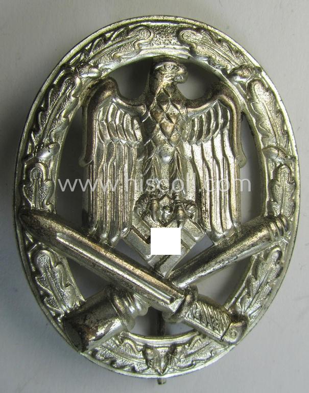 Superb - and hardly used- nor worn! - 'Allgemeines Sturmabzeichen' (or: General Assault Badge ie. GAB) being a (typical) unmarked 'Buntmetall'-based and/or actually scarcely seen 'hollow-back'-version as produced by the: 'Otto Schickle'-company