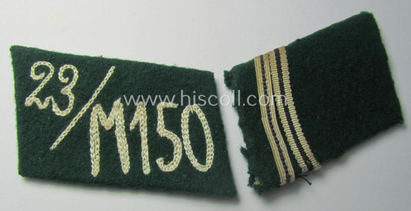 Attractive, SA (ie. 'Sturmabteilungen') collar-patch-pair (ie. 'Kragenspiegelsatz') as executed in darker-green-coloured wool as was intended for an: 'SA-Rottenführer' serving within the 'SA-Standarte M150' ('SA-Gruppe Kurpfalz o. Nordsee')